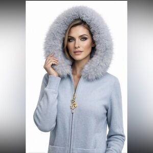 Cashmere fox fur Trimmed Hoodie sweater ST. jOHN knit sweater cardigan top